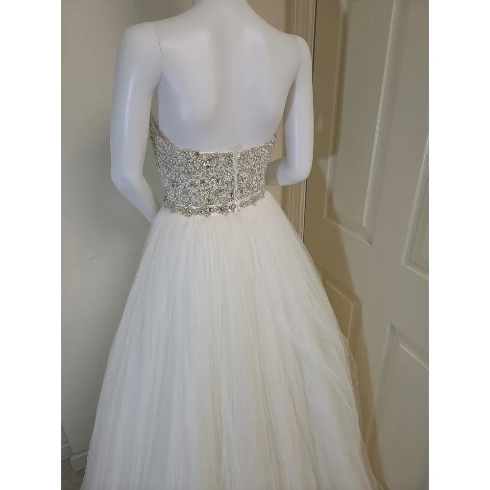 Maggie Sottero Haute Couture Beaded Tulle Wedding Dress Ball Gown Ivory Size 6 - Picture 11 of 16